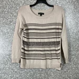 Rock & Republic Women's Beige & Silver Metallic Striped Sweater - Size Large